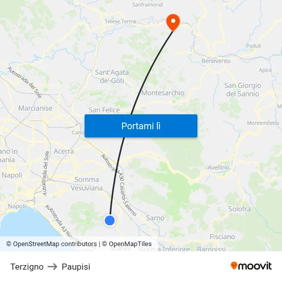 Terzigno to Paupisi map