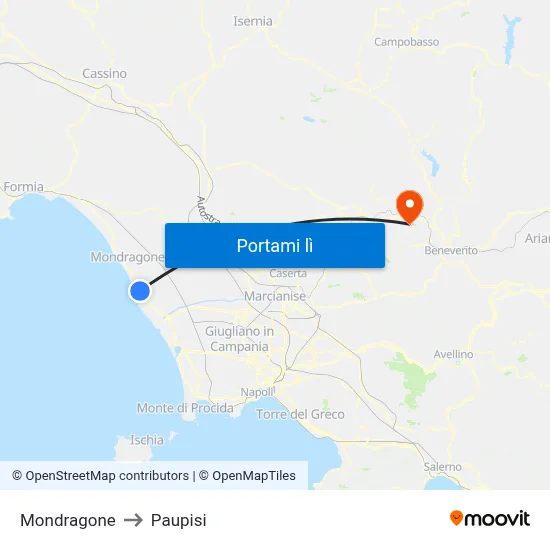 Mondragone to Paupisi map