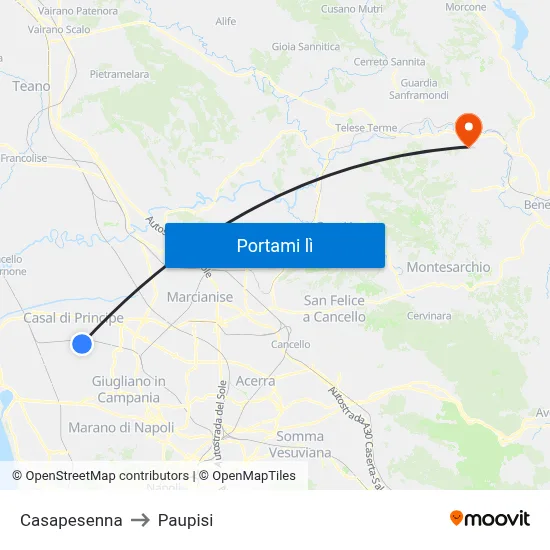 Casapesenna to Paupisi map