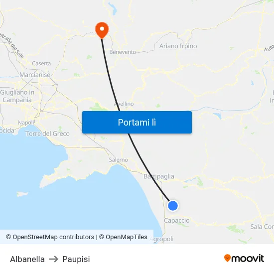 Albanella to Paupisi map