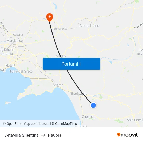 Altavilla Silentina to Paupisi map