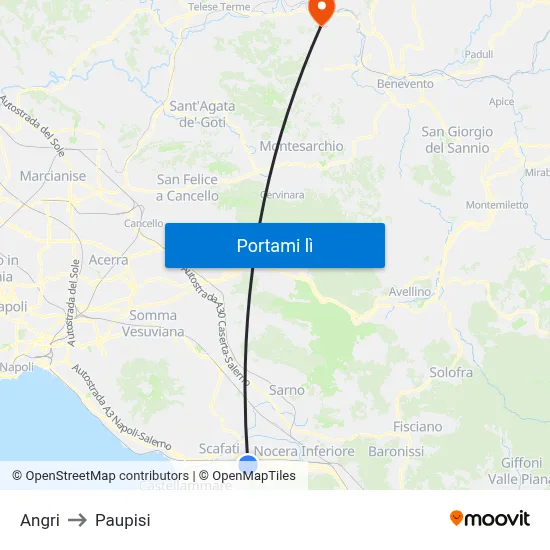 Angri to Paupisi map