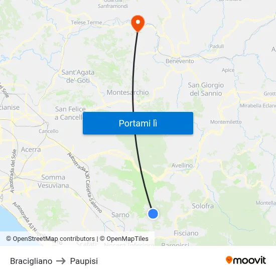 Bracigliano to Paupisi map