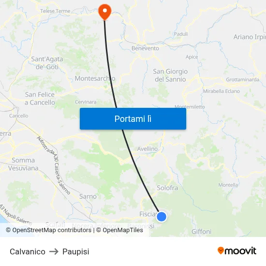 Calvanico to Paupisi map