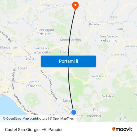Castel San Giorgio to Paupisi map