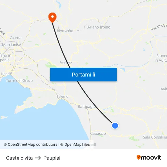 Castelcivita to Paupisi map