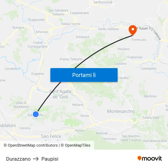 Durazzano to Paupisi map