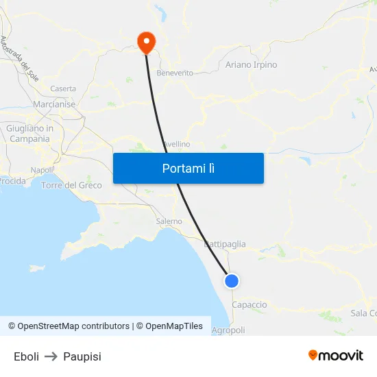 Eboli to Paupisi map