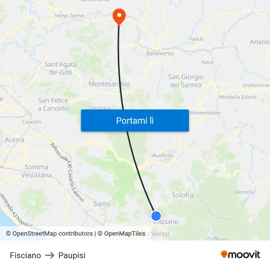 Fisciano to Paupisi map