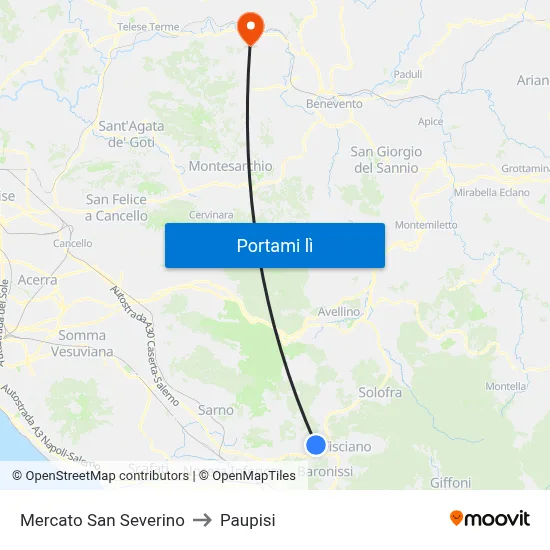 Mercato San Severino to Paupisi map