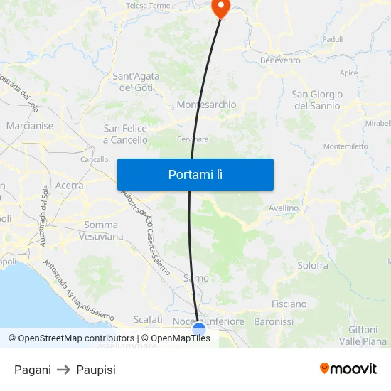 Pagani to Paupisi map