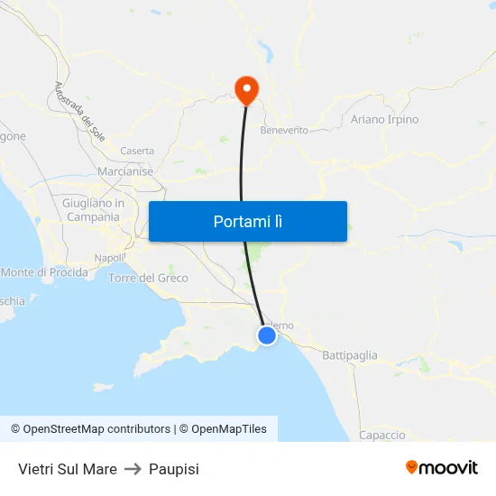 Vietri Sul Mare to Paupisi map