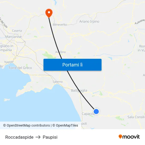 Roccadaspide to Paupisi map