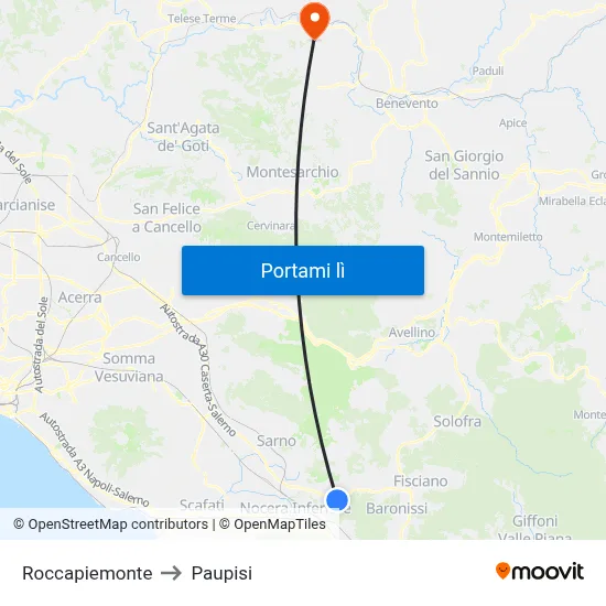 Roccapiemonte to Paupisi map