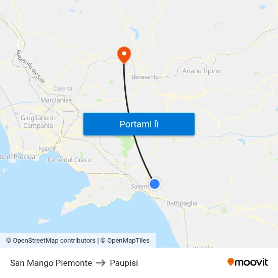 San Mango Piemonte to Paupisi map