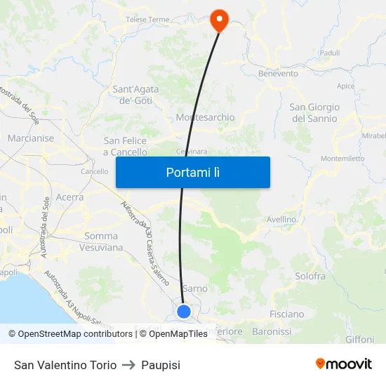 San Valentino Torio to Paupisi map