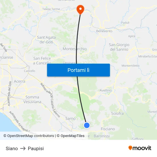 Siano to Paupisi map