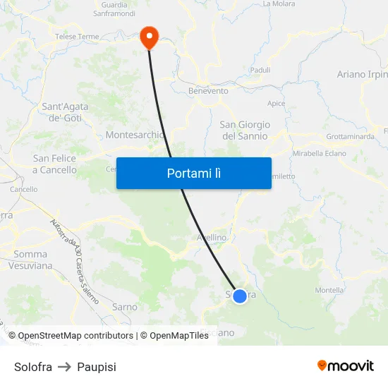 Solofra to Paupisi map