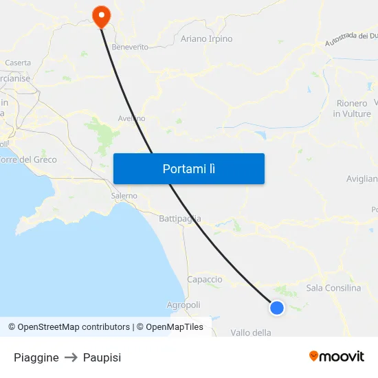 Piaggine to Paupisi map