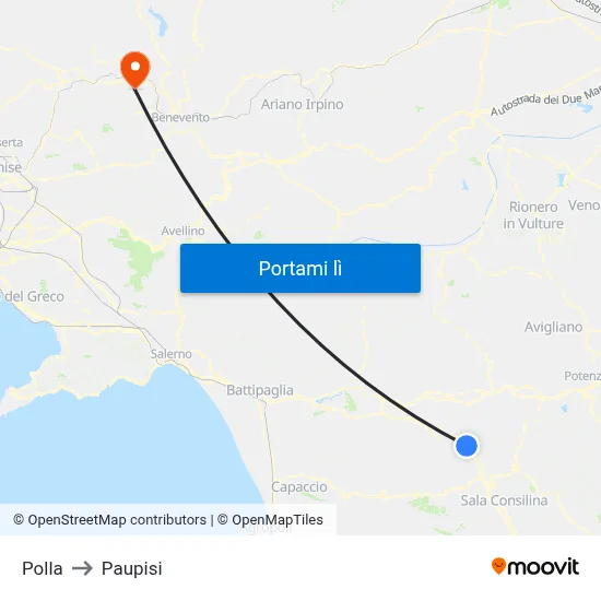Polla to Paupisi map