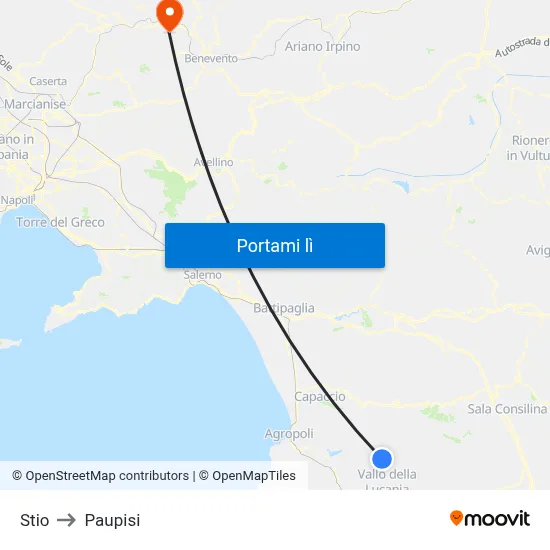 Stio to Paupisi map
