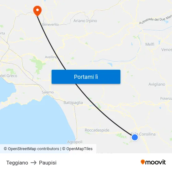 Teggiano to Paupisi map