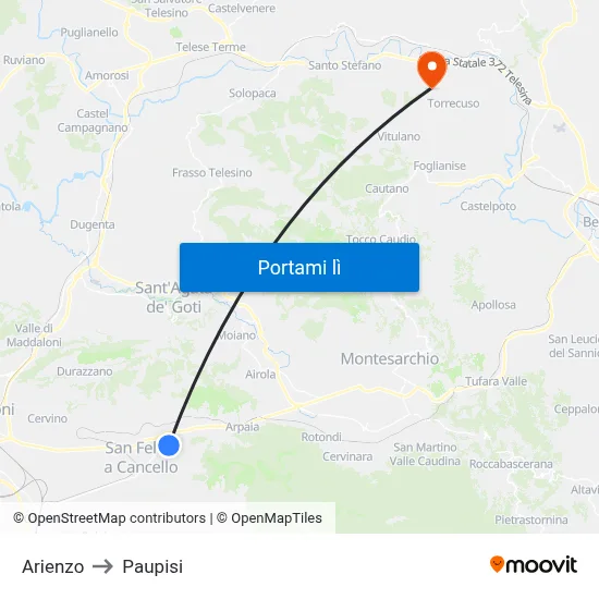 Arienzo to Paupisi map