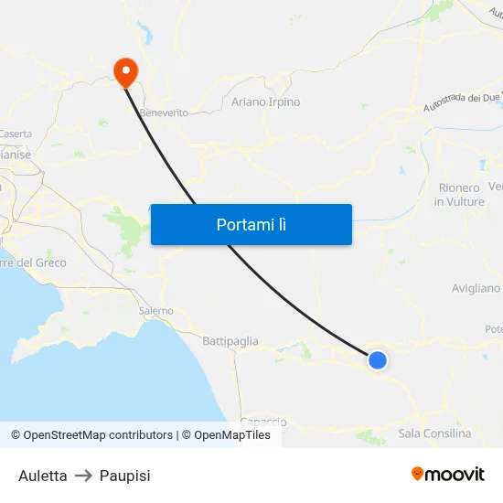 Auletta to Paupisi map