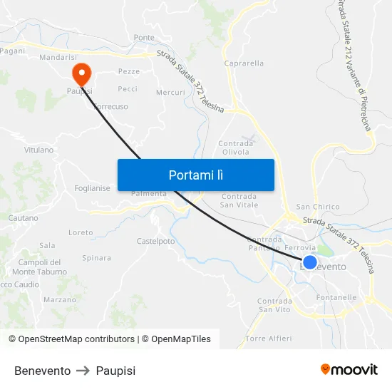 Benevento to Paupisi map