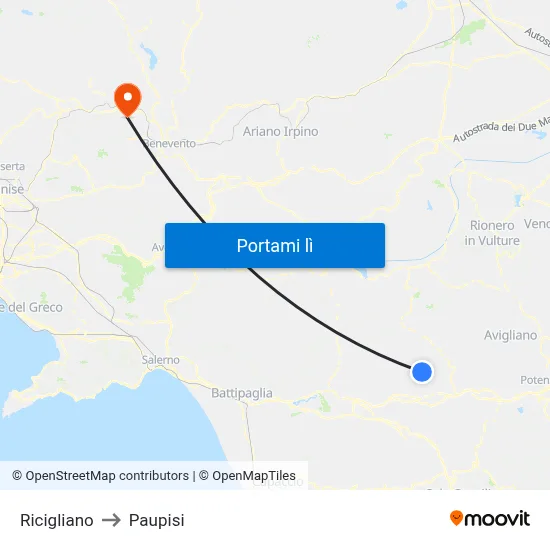 Ricigliano to Paupisi map