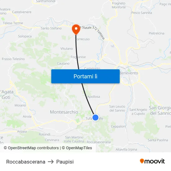 Roccabascerana to Paupisi map