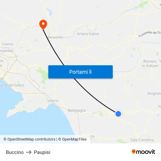 Buccino to Paupisi map