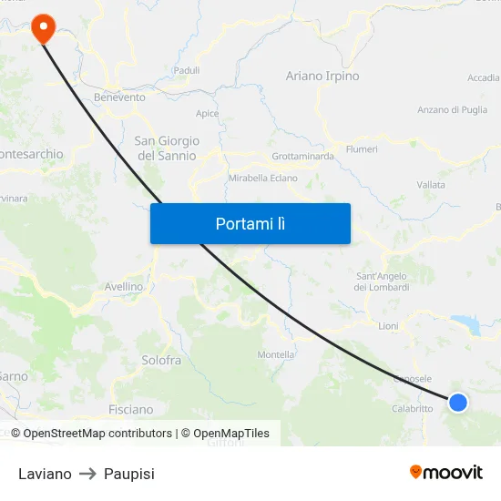 Laviano to Paupisi map