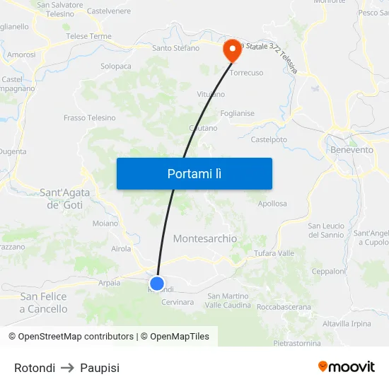 Rotondi to Paupisi map