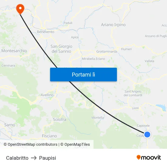 Calabritto to Paupisi map