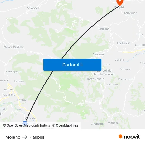 Moiano to Paupisi map