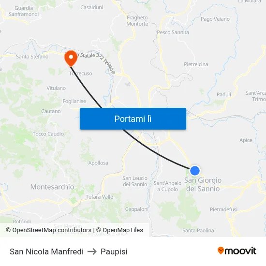 San Nicola Manfredi to Paupisi map