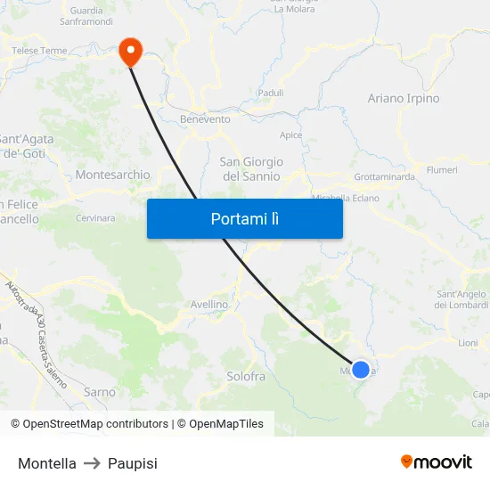 Montella to Paupisi map