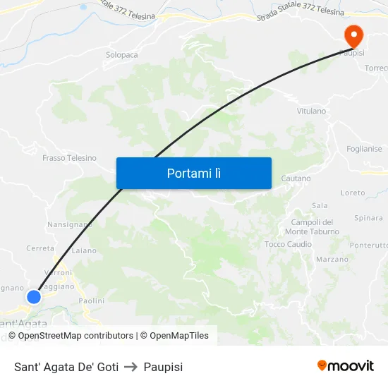 Sant' Agata De' Goti to Paupisi map
