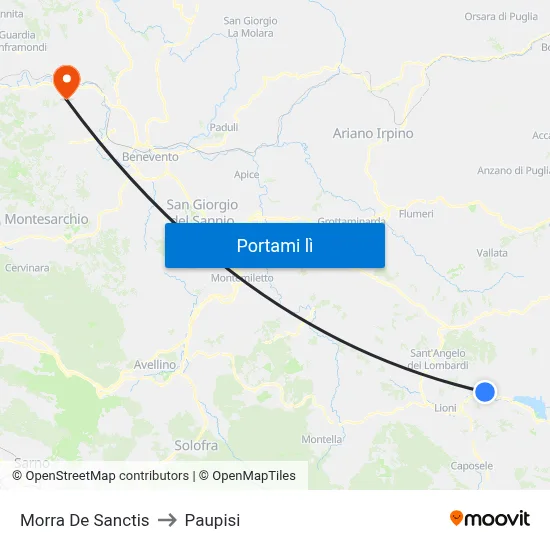 Morra De Sanctis to Paupisi map