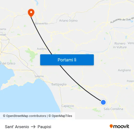 Sant' Arsenio to Paupisi map