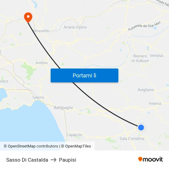 Sasso Di Castalda to Paupisi map