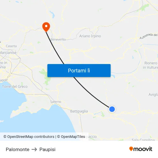 Palomonte to Paupisi map