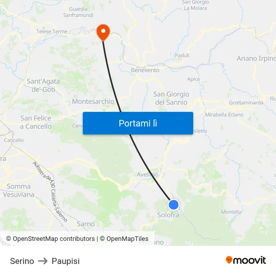 Serino to Paupisi map