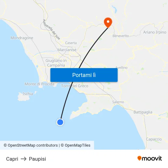 Capri to Paupisi map