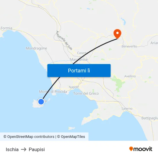 Ischia to Paupisi map