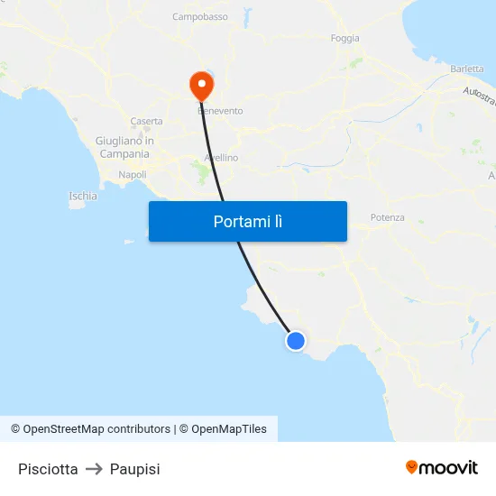 Pisciotta to Paupisi map