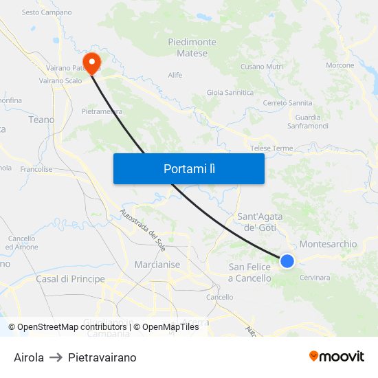 Airola to Pietravairano map