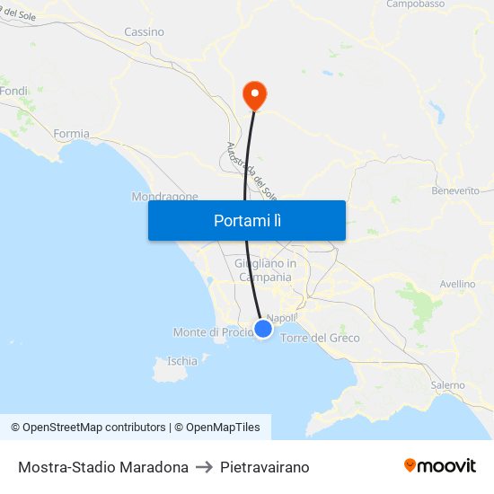 Mostra-Stadio Maradona to Pietravairano map