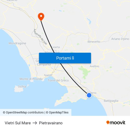 Vietri Sul Mare to Pietravairano map